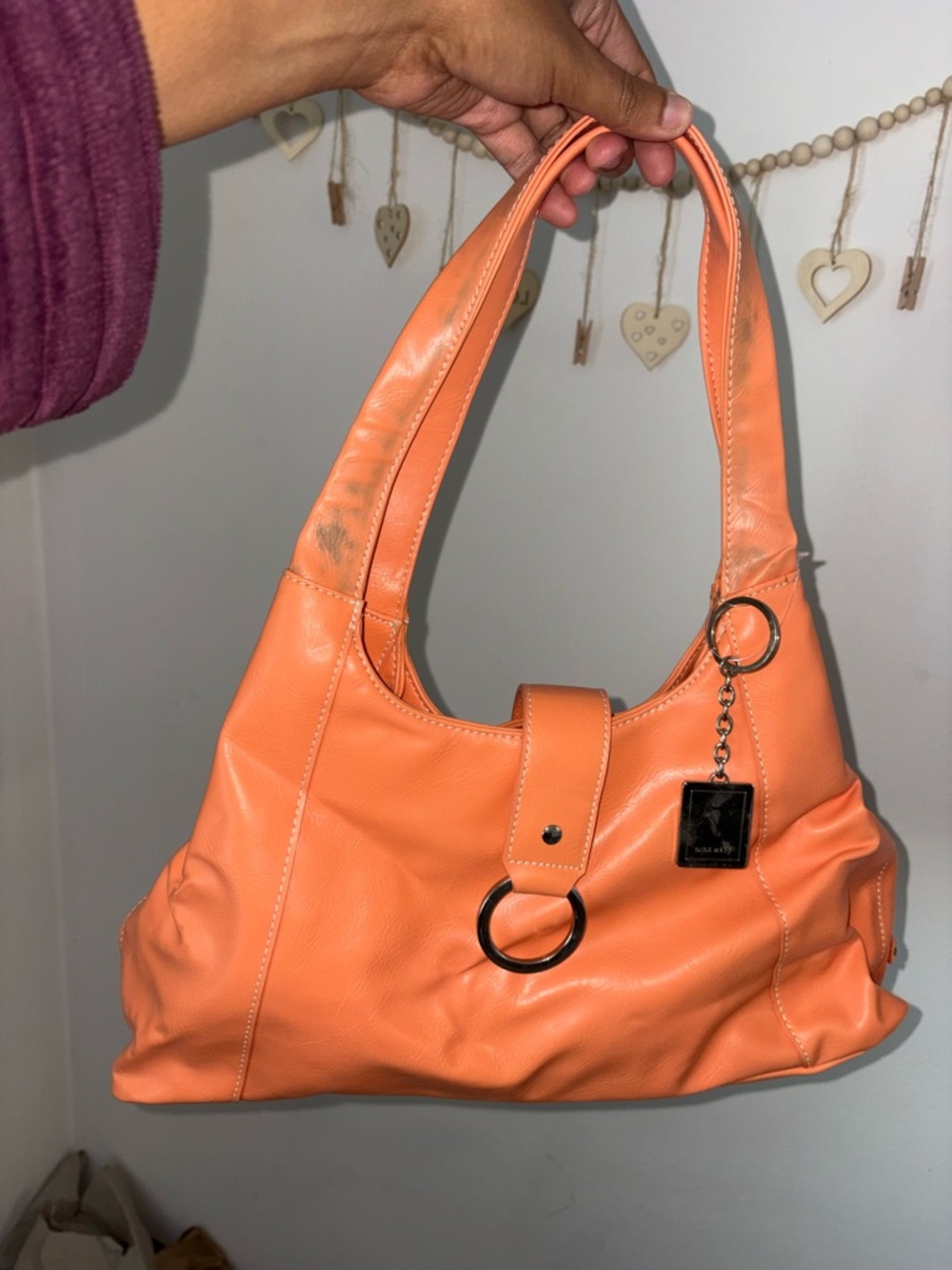 Rare 2005 Y2K Nine West Vibrant Orange Leather Shoulder Bag